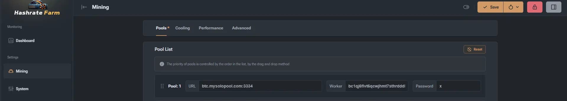 ASIC miner connected to MySoloPool for solo Bitcoin mining