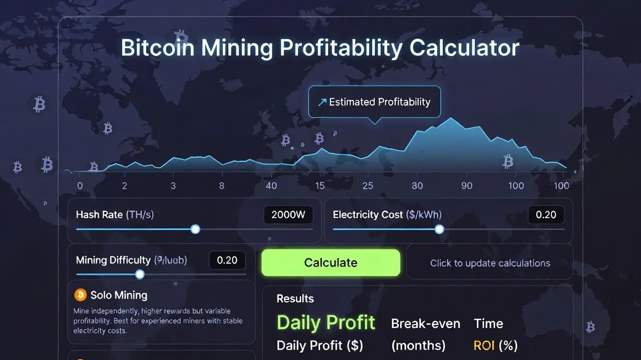 Mining profitability calculator dashboard concept