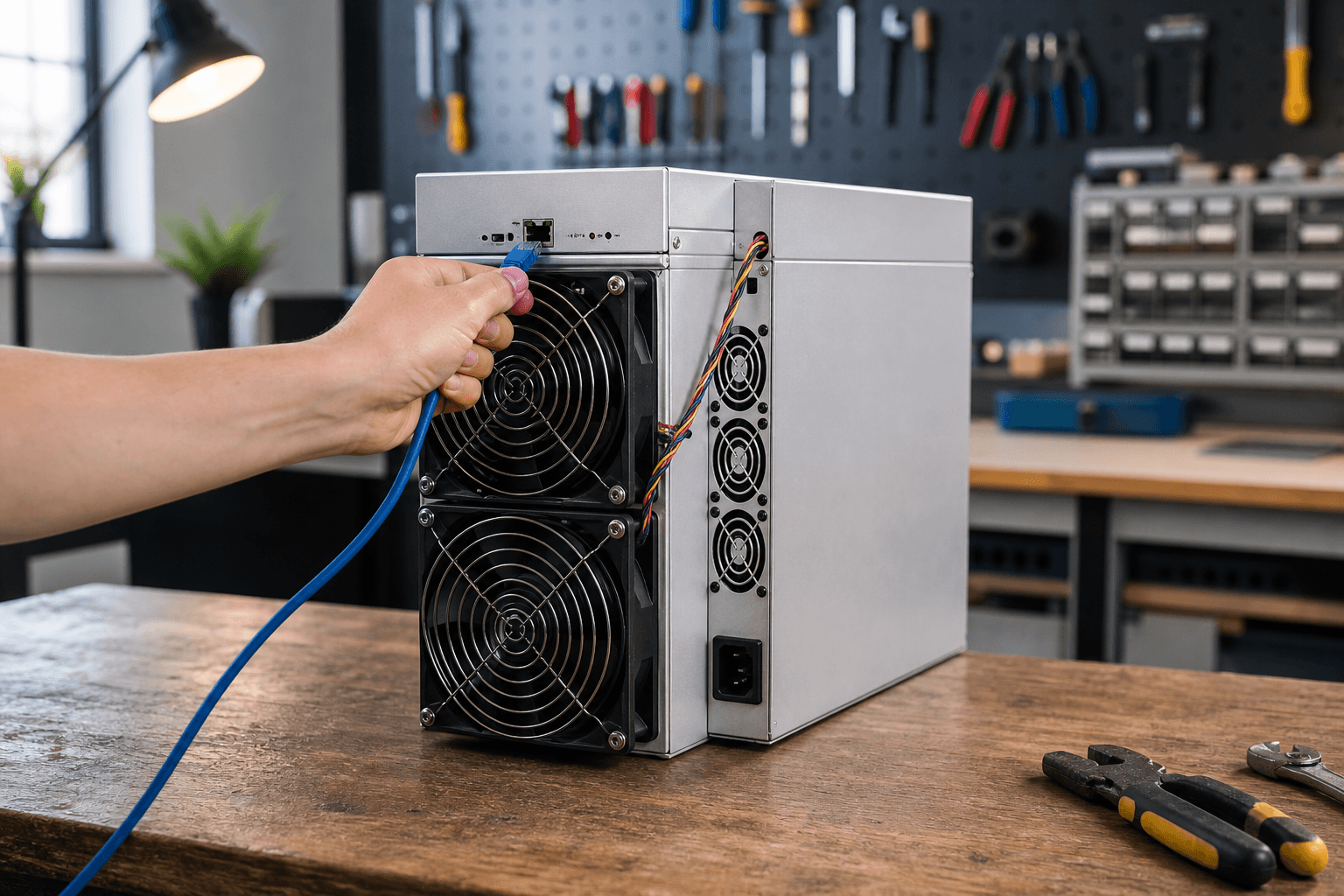 Miner rig control panel showing accepted shares during a first-run solo mining test